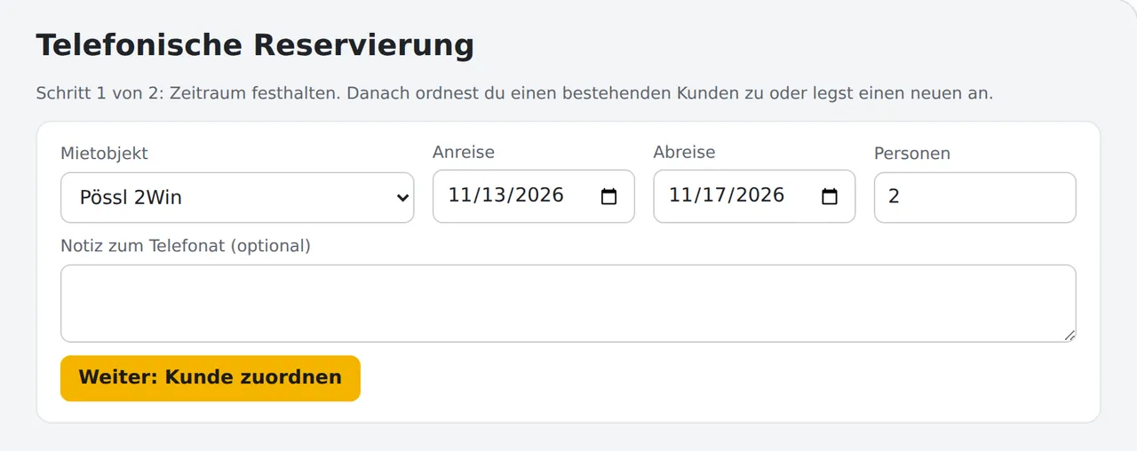 Schritt 1: Objekt, Anreise, Abreise und Personen eingeben
